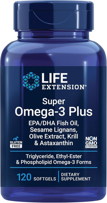 Life Extension Super Omega-3 Plus Epa/Dha Fish Oil, Sesame Lignans, Olive Extract, Krill & Astaxanthin - Heart, Brain & Joint Health Support - Gluten-Free, Non-Gmo - 120 Softgels