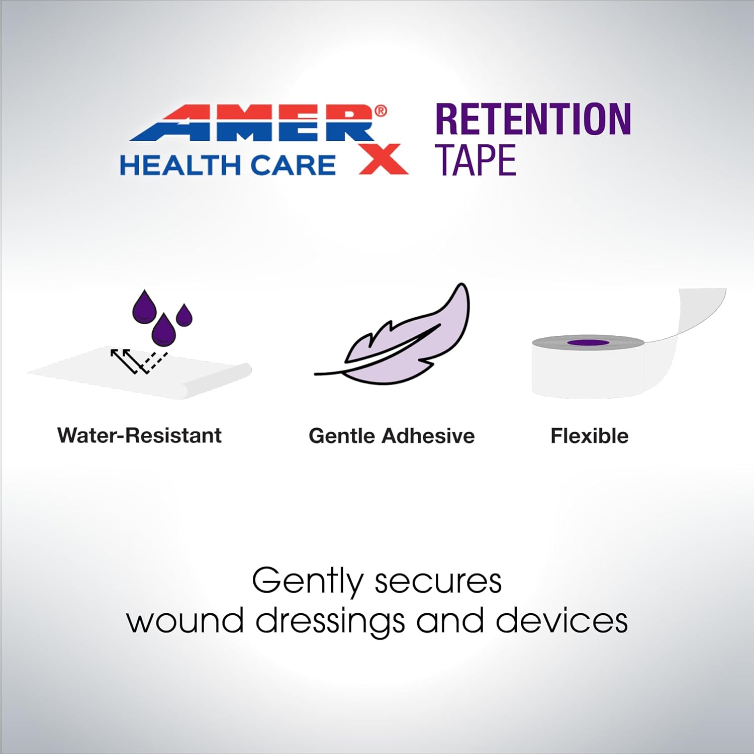 Amerx Retention Tape - Gentle Adhesive Dressing To Secure Primary Wound Dressings, Catheters, Feeding Tubes