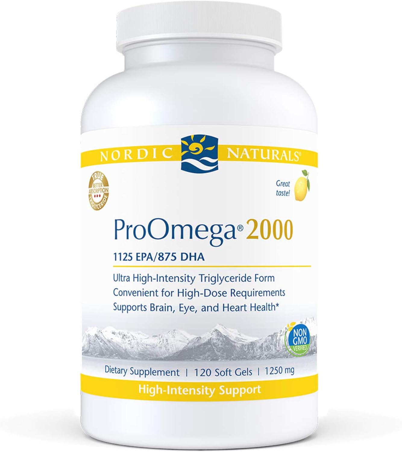 Nordic Naturals ProOmega 2000, Lemon Flavor - 120 Soft Gels - 2150 mg Omega-3 - Ultra High-Potency Fish Oil - EPA & DHA - Promotes Brain, Eye, Heart, & Immune Health - Non-GMO - 60 Servings