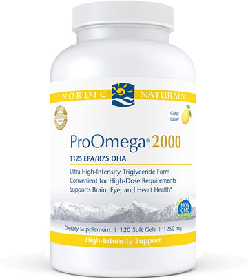 Nordic Naturals ProOmega 2000, Lemon Flavor - 120 Soft Gels - 2150 mg Omega-3 - Ultra High-Potency Fish Oil - EPA & DHA - Promotes Brain, Eye, Heart, & Immune Health - Non-GMO - 60 Servings