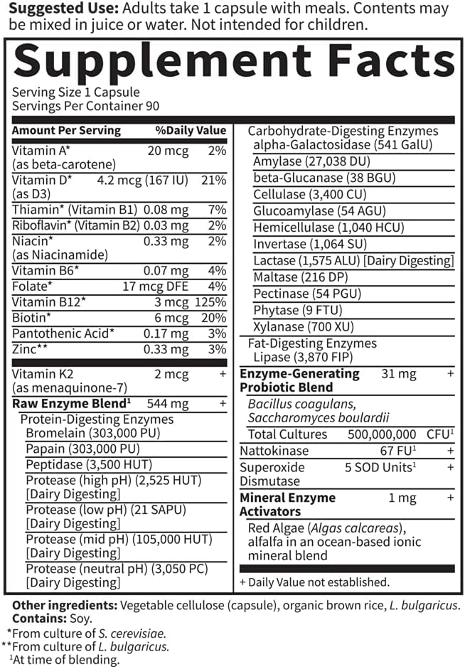 Garden Of Life 22 Digestive Enzymes For Women With Bromelain, Papain, Lipase & Lactase Plus Probiotics & Vitamins B12, Biotin & Zinc – Raw Enzymes – Non-Gmo, Gluten-Free, Vegetarian, 90 Capsules