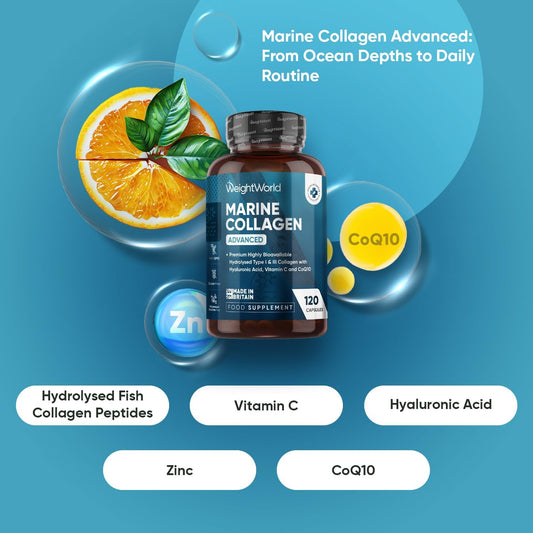 Marine Collagen Advanced Capsules 1455Mg - 120 Capsules - Type 1 & 3 Collagen Supplements For Women & Men - Hydrolysed Fish Peptides Complex With Hyaluronic Acid, Vitamin C, Zinc & Coq10