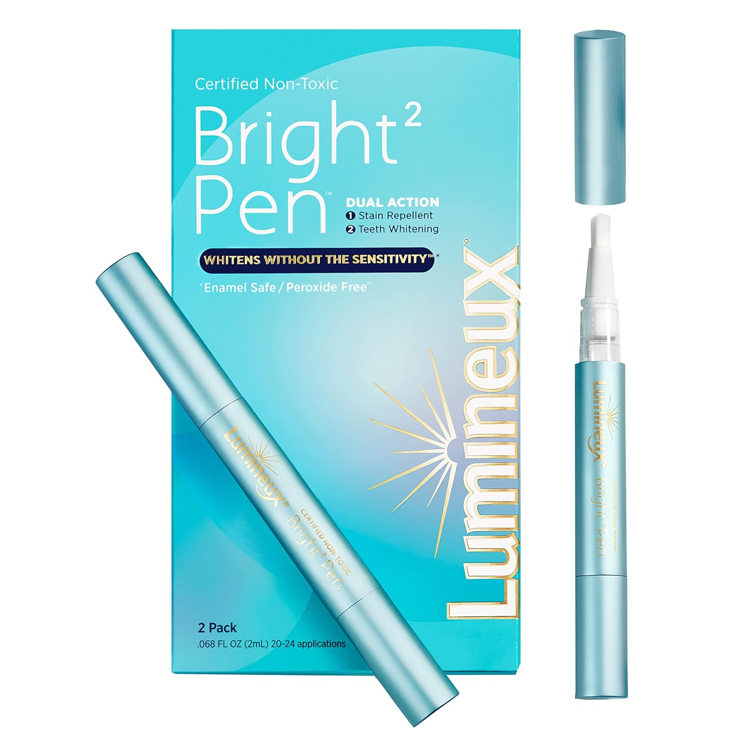 Lumineux Whitening Pen - Bright Pen 2-Pack, Enamel Safe Teeth Whitening - No Sensitivity - Stain Repellant - Dentist Formulated & Certified Non-Toxic