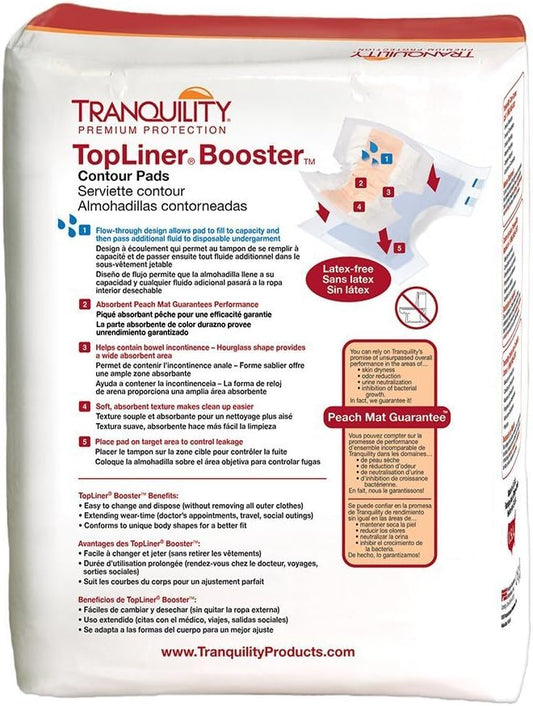 Tranquility Topliner Disposable Absorbent Booster Contour Pads For Bowel Incontinence - Contour (21.5" X 13.5") - 120 Ct