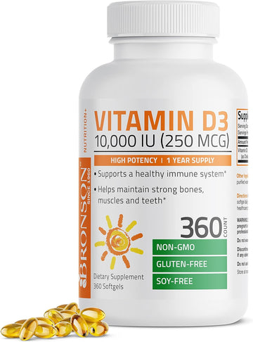 Bronson Vitamin D3 10,000 Iu (250 Mcg) High Potency - Supports Healthy Immune System, Strong Bones, Muscles & Teeth - Non Gmo, 360 Softgels (1 Year Supply)