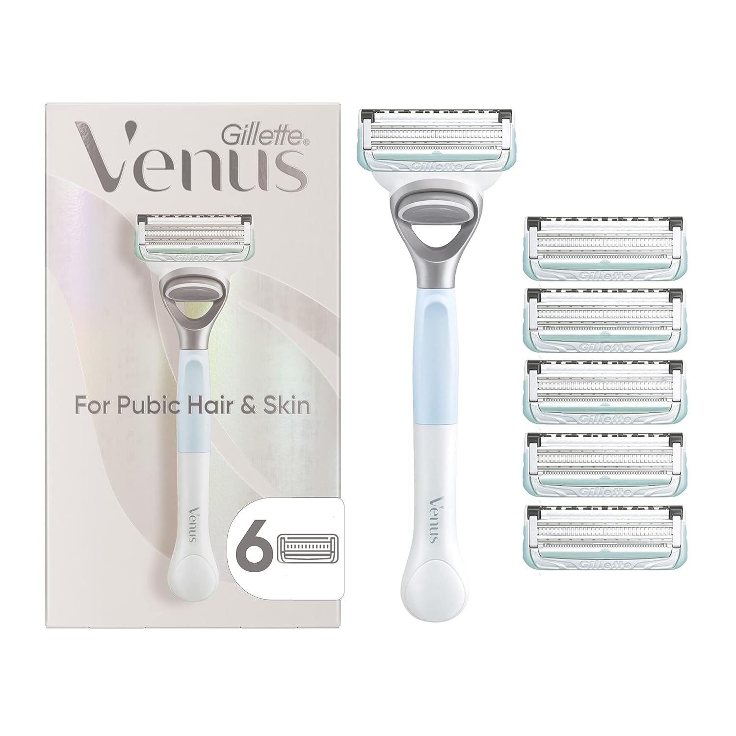 Gillette Venus Intimate Grooming Razors For Women, 1 Venus Razor Bikini Trimmer, 6 Razor Blade Refills