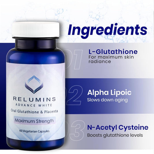 Relumins Advanced White Oral Glutathione Brightening Formula Capsules- Max Strength New With Rose Hips - 60 Capsules