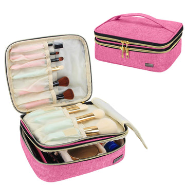 Teamoy Travel Makeup Brush Organizer, Cosmetic Brushes Bag Case With Compartment For Brushes And Beauty Essentials, Pink