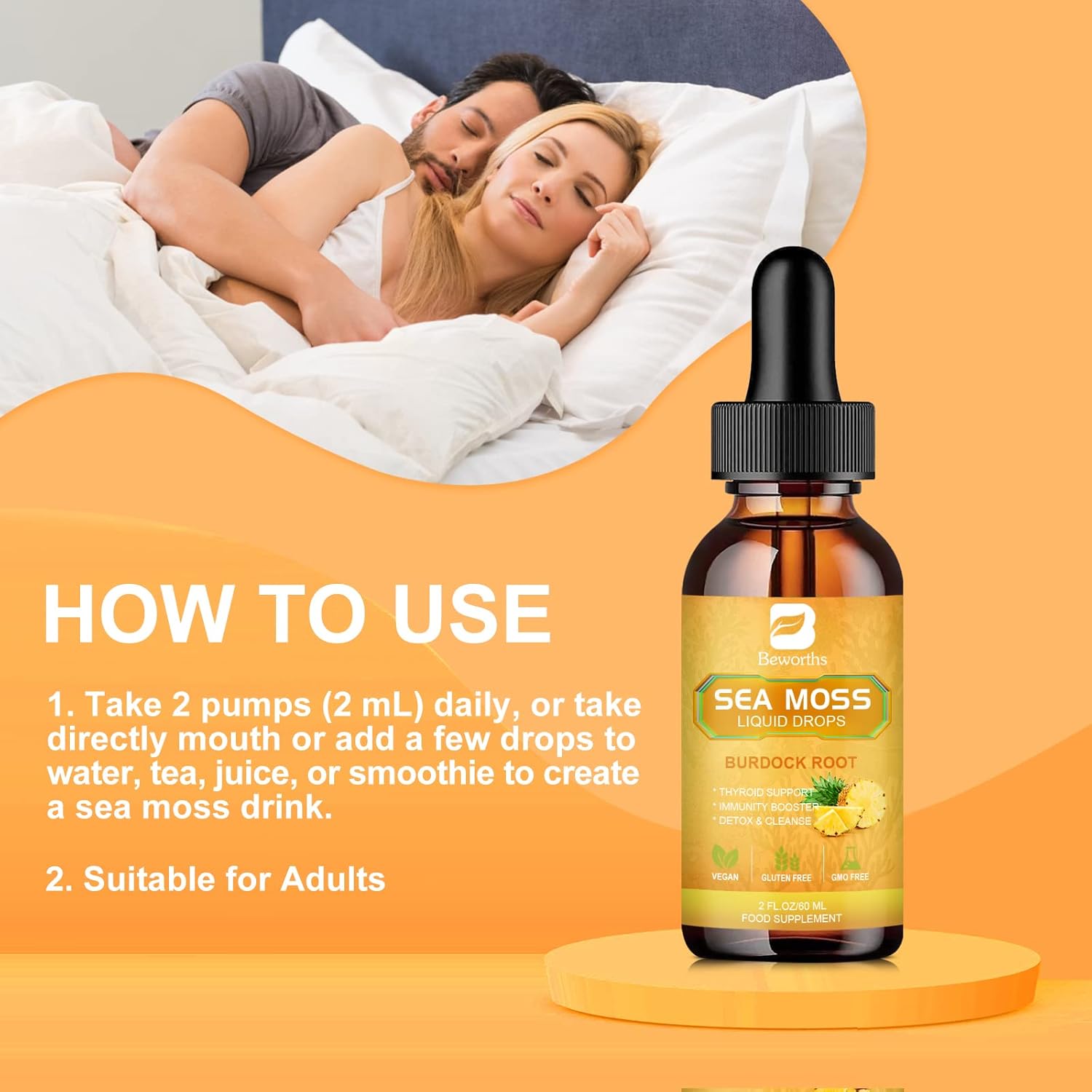B Beworths Sea Moss Liquid Drops - Organic Irish Sea Moss Gel With Spirulina, Bladderwrack, Burdock Root, Pinapple Seamoss Gel Supplement For Joint, Detox Cleanse & Digestion Support - 2 Fl Oz, Vegan : Health & Household