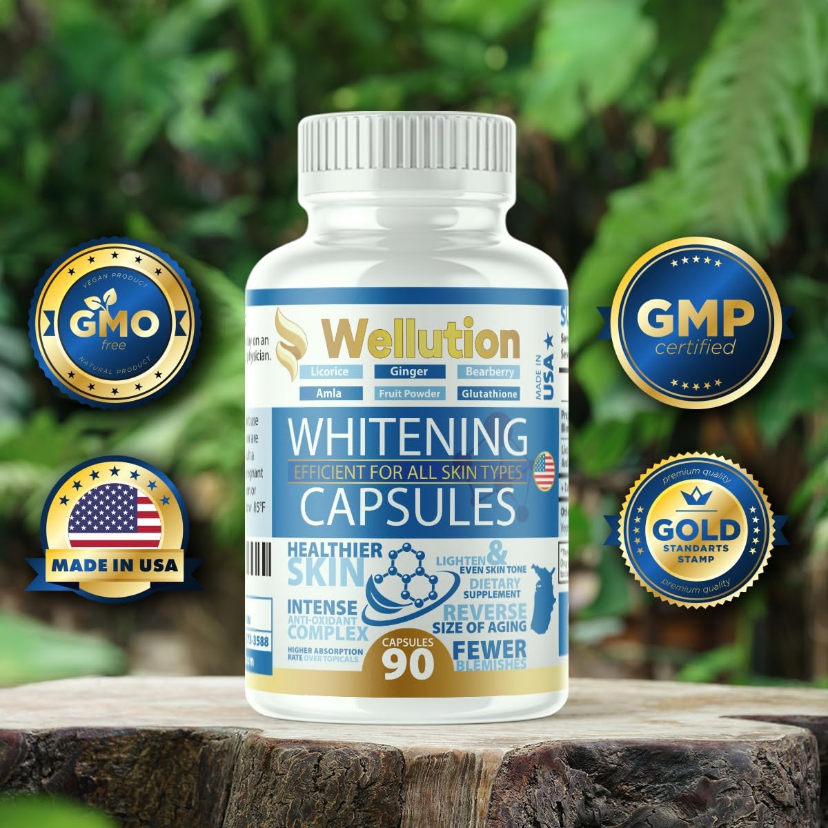 WELLUTION Skin Brightening Herbal Supplement - 90 Capsules for Clear, Glossy, and Smooth Skin - Glutathione Whitening Pills : Health & Household