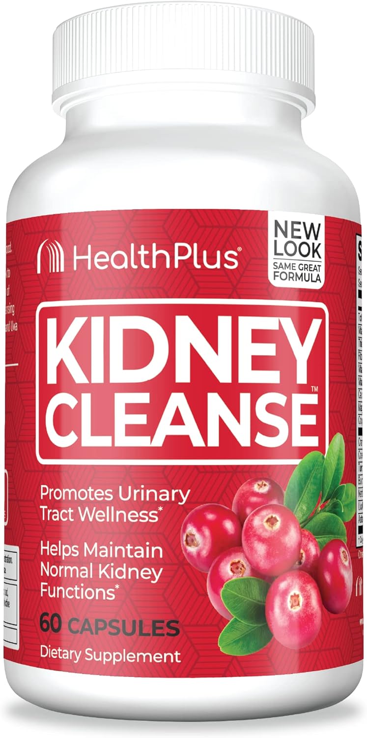 Health Plus Advanced Kidney Cleanse with Cranberry Extract, Turmeric Root and CoQ10, Helps Support Healthy Kidney Function & Urinary Tract Wellness, 60 Capsules