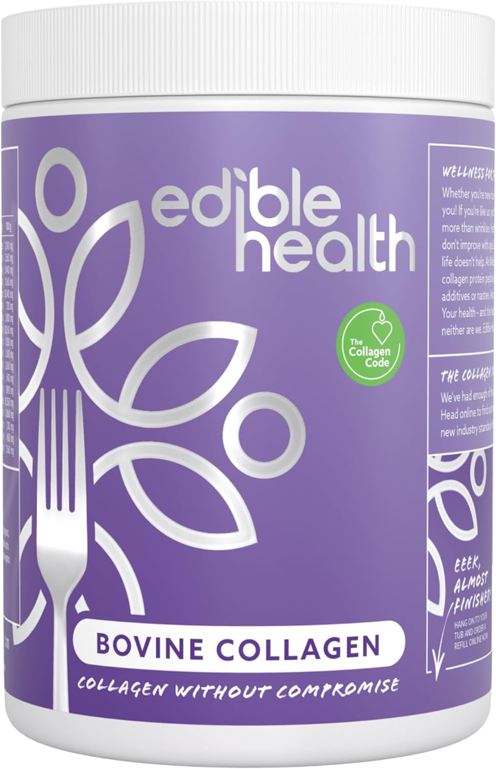 Edible Health Premium Collagen Powder. Types 1 And 3, Protein Peptides, 18 Amino Acids. 400G. Hydrolysed Bovine Collagen Supplements. Paleo, Keto, Kosher, Halal. 30 Day Supply. Uk & Eu Certified