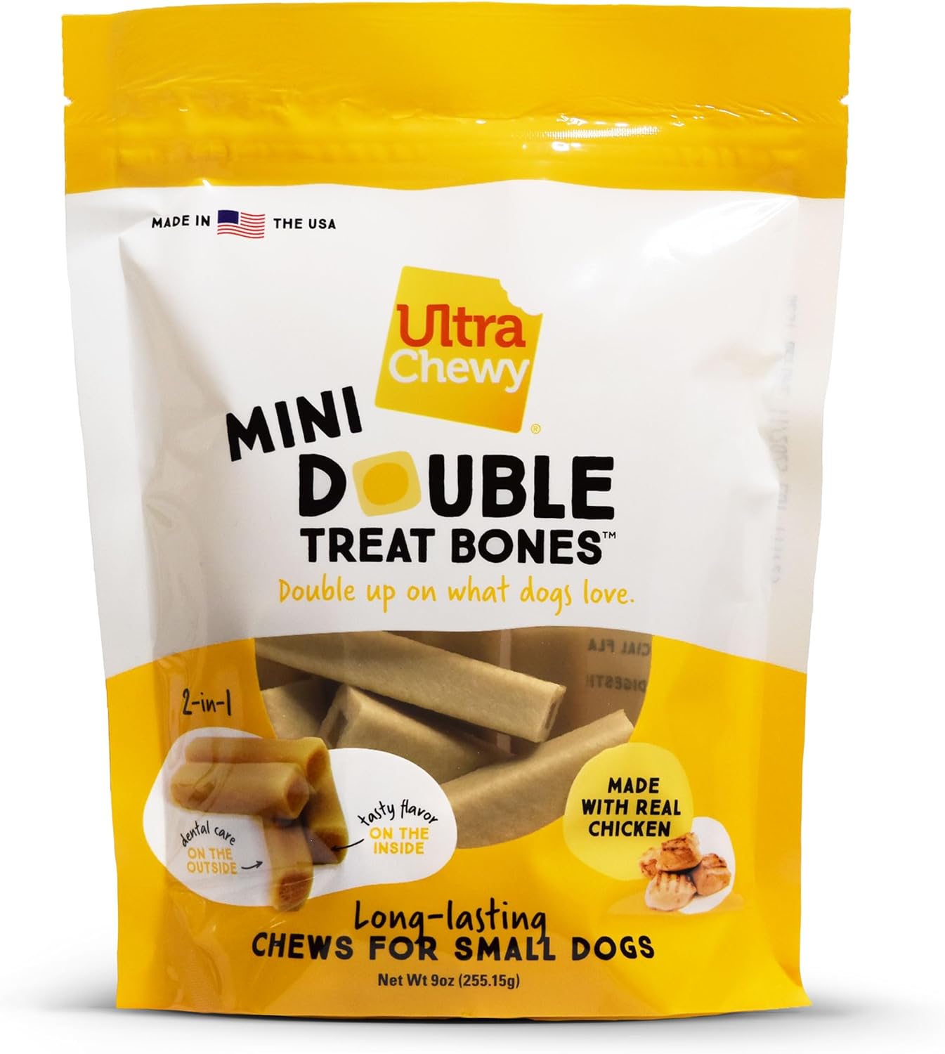 Ultra Chewy Mini Double Treat Bones: Long-Lasting Dog Treats Made in USA, Highly Digestible, Ideal for Aggressive Chewers 9oz (Peanut Butter and Chicken Flavor, 2 Packs) : Pet Supplies