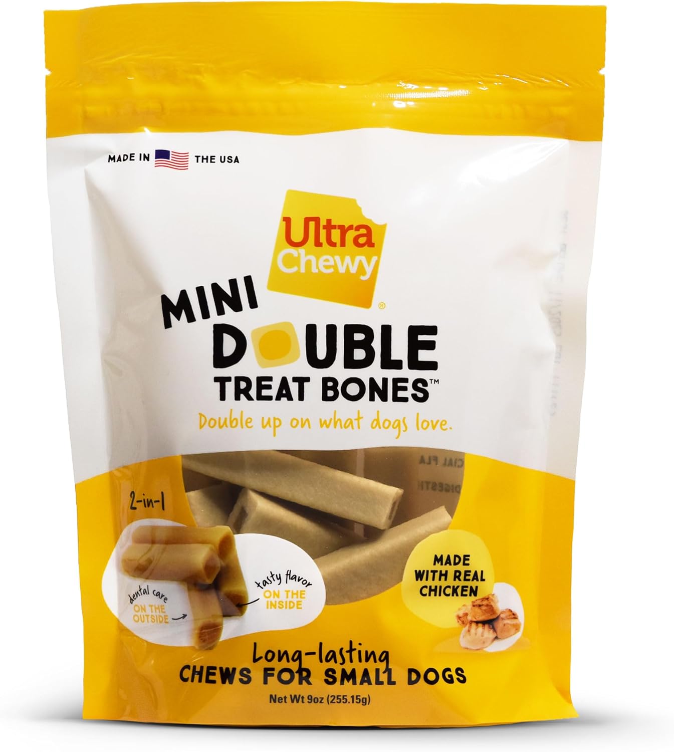 Ultra Chewy Mini Double Treat Bones: Long-Lasting Dog Treats Made in USA, Highly Digestible, Ideal for Aggressive Chewers 9oz (Peanut Butter and Chicken Flavor, 2 Packs) : Pet Supplies