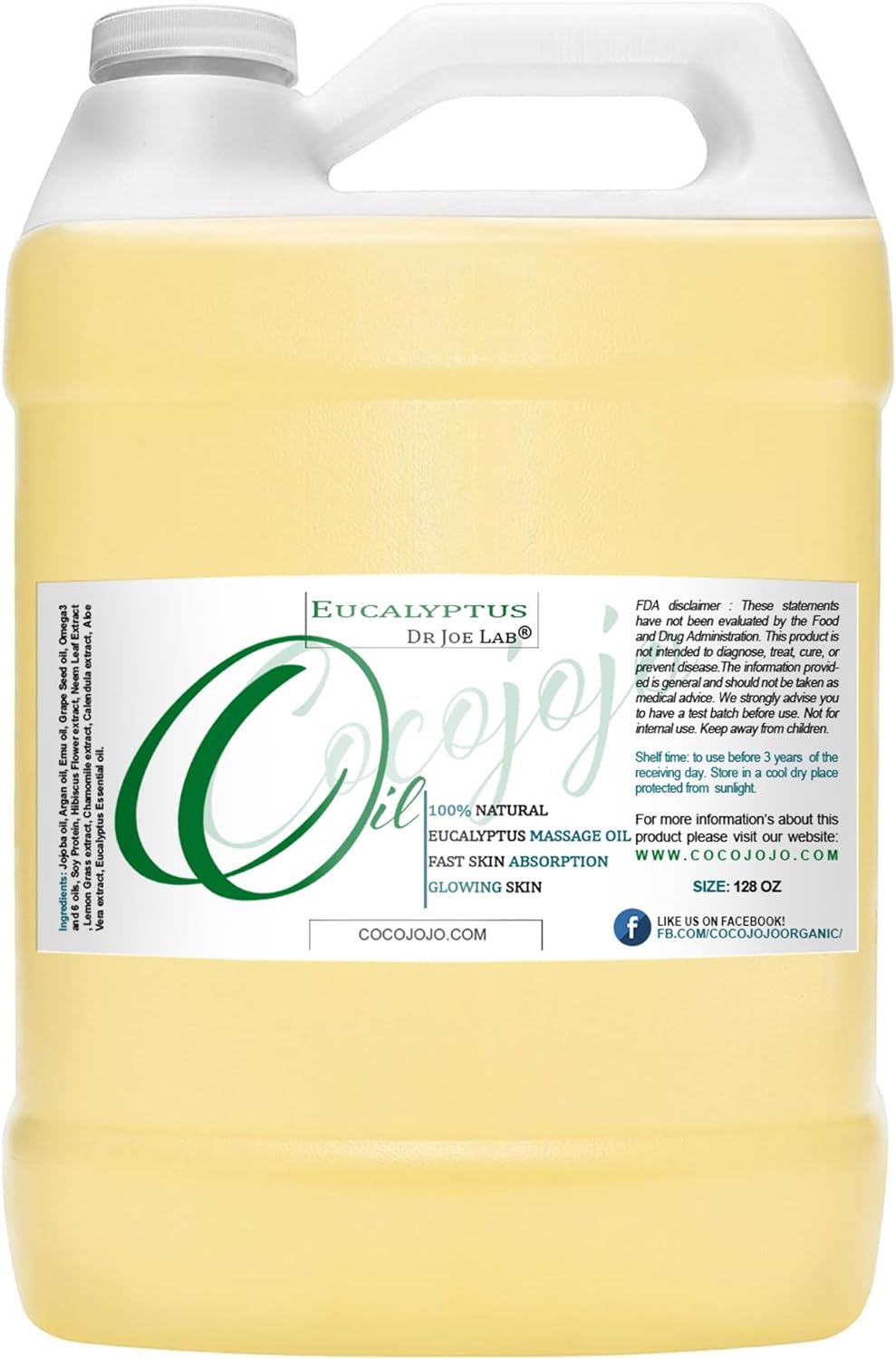 Eucalyptus Massage Oil Blend - Eucalyptus Essential Oil with Pure Jojoba, Grape Seed, Emu, Argan Oil and with a Very Rich Blend of Plant Extracts