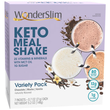 WonderSlim Keto Meal Replacement Shake, Variety Pack, Low Carb, C8 MCTs, 12g Protein, Collagen, 25 Vitamins & Minerals, Gluten Free (7ct)