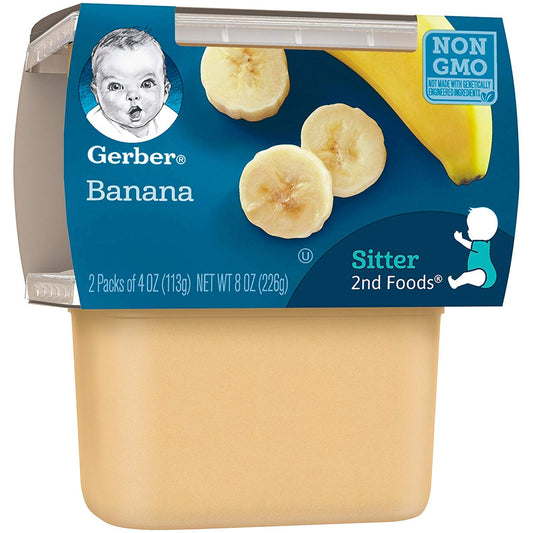 Gerber 2nd Food Baby Food Banana Puree, Natural & Non-GMO, 4 Ounce Tubs, 8 Ounce (Pack of 8)