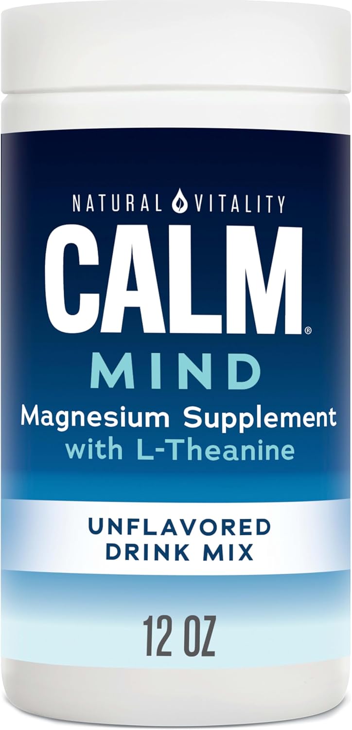 Natural Vitality Calm Mind, Magnesium Citrate + L-Theanine Powder, Supplement For Stress Relief, Gluten Free & Vegetarian, Unflavored, 12 Oz