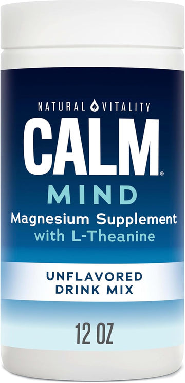 Natural Vitality Calm Mind, Magnesium Citrate + L-Theanine Powder, Supplement For Stress Relief, Gluten Free & Vegetarian, Unflavored, 12 Oz