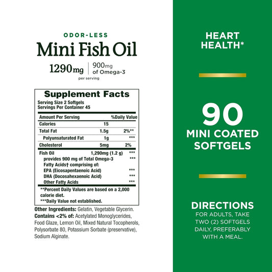 Nature's Bounty Mini Fish Oil Softgels 1290 mg, Omega-3, Supports Hear