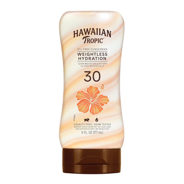 Hawaiian Tropic Weightless Hydration Lotion Sunscreen SPF 30, 6oz | Oil Free Sunscreen, Hawaiian Tropic Sunscreen SPF 30, Broad Spectrum Sunscreen, Oxybenzone Free Sunscreen, Body Sunscreen, 6oz