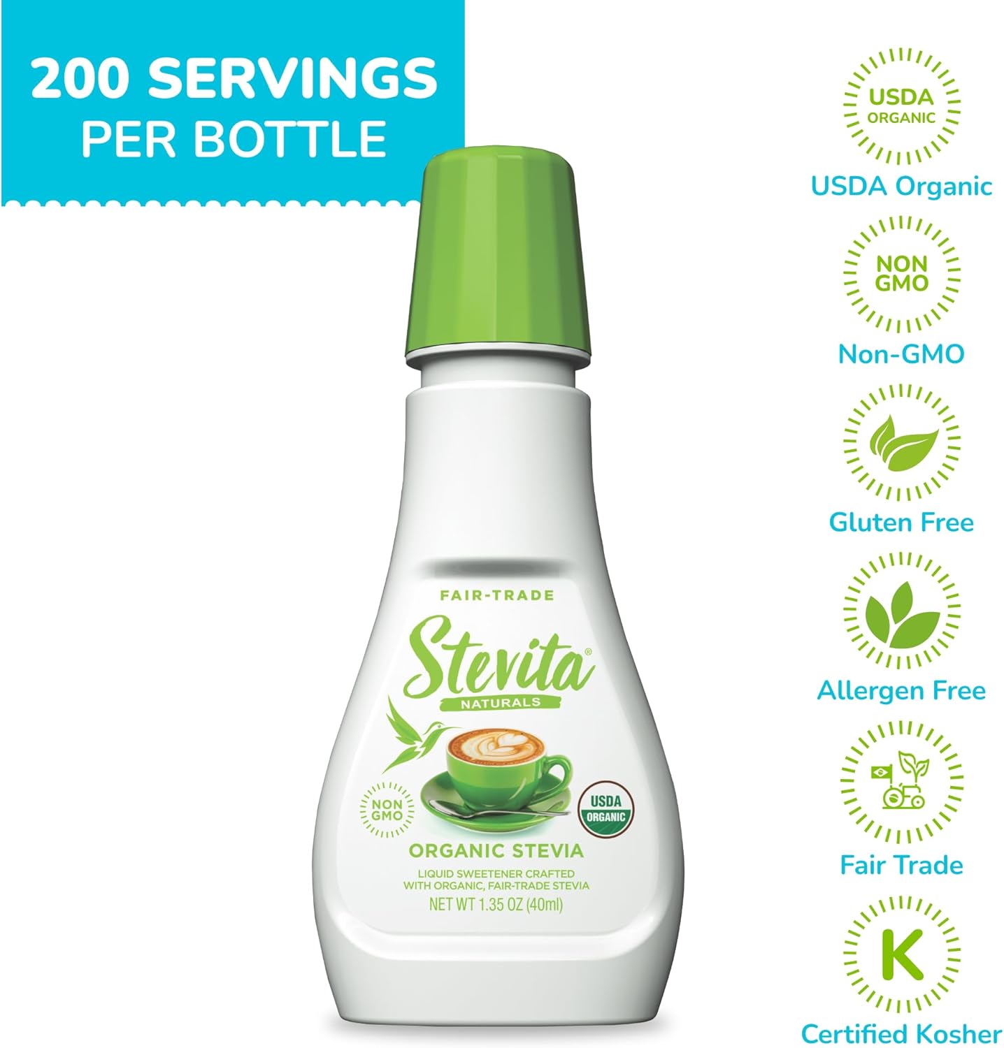 Stevita Organic Liquid Stevia - 1.35 Oz, Pack Of 6 - All-Natural Sweetener, Zero Calories - Usda Organic, Non-Gmo, Vegan, Kosher, Keto, Paleo, Gluten Free - 1200 Total Servings