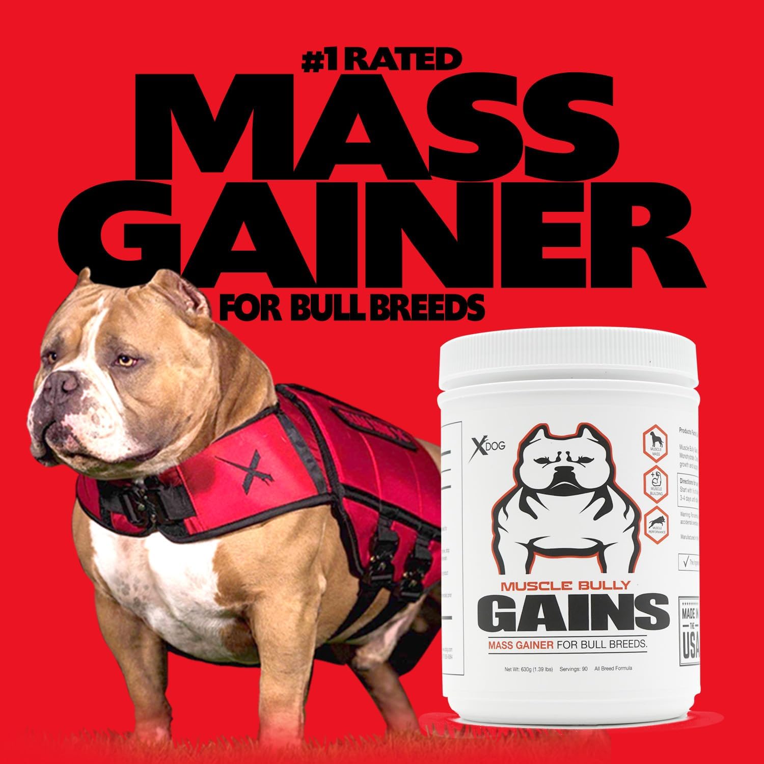 Muscle Bully Gains - Mass Weight Gainer for Dogs, Whey Protein, Flax Seed (for Bull Breeds, Pit Bulls, Bullies) Increase Healthy Natural Weight, Made in The USA (90 Servings) : Pet Supplies
