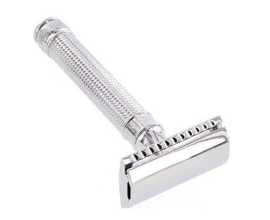 Edwin Jagger Double Edge Safety Razor With Long Handle (Blue) (Chrome Laser 3D Diamond)