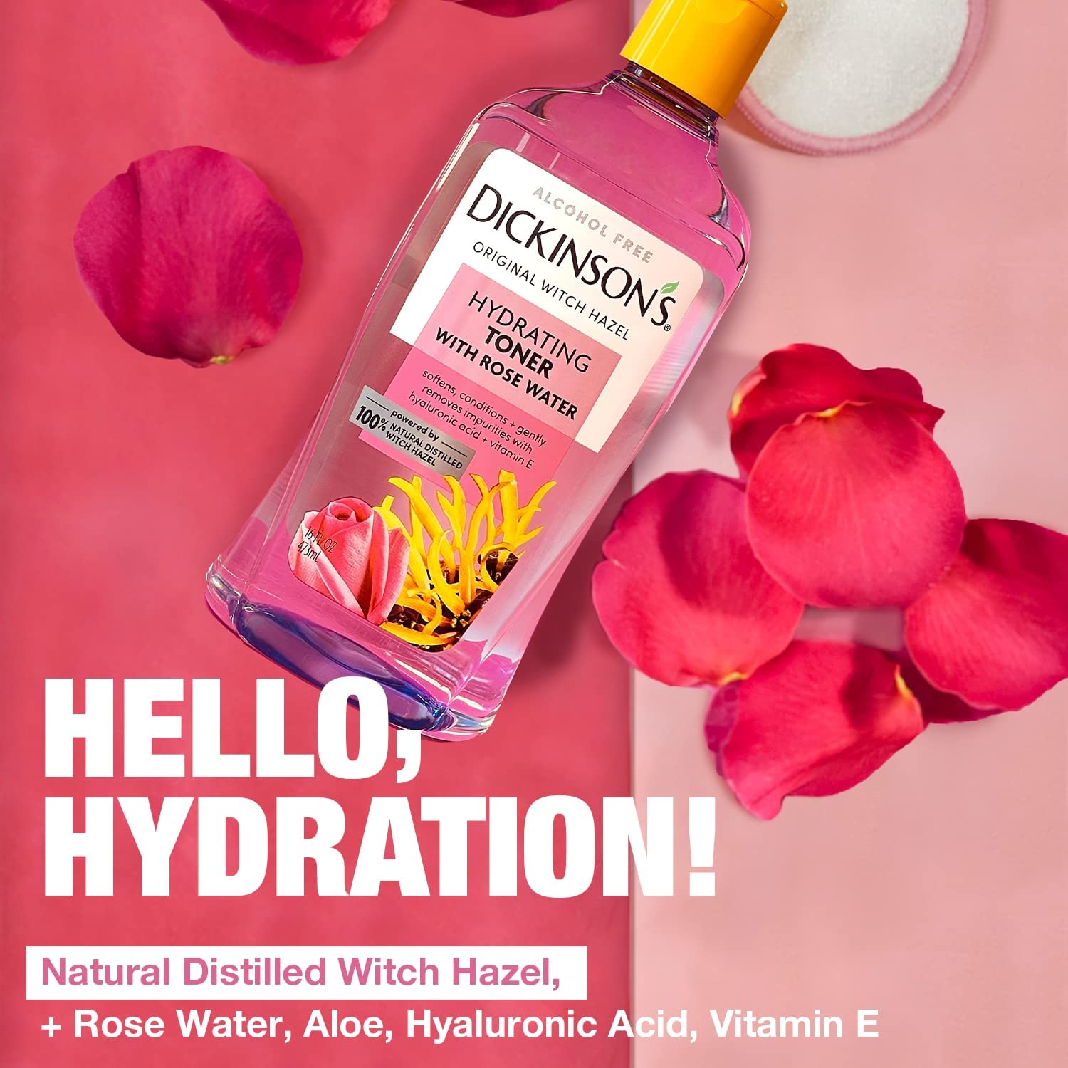 Dickinson's Enhanced Witch Hazel Hydrating Toner with Rosewater, Alcohol Free, 98% Natural Formula, 16 Fl Oz (Pack of 1) : Beauty & Personal Care