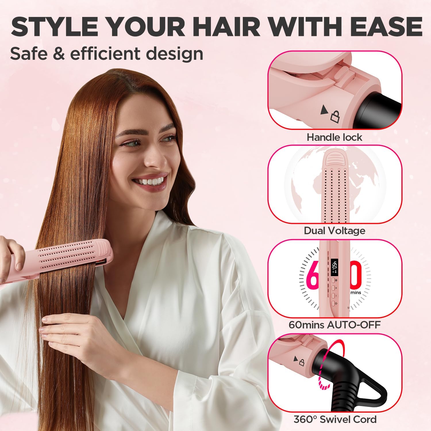 Miropure 360° Airflow Styler Curling Iron, Titanium Flat Iron Hair Straightener And Curler 2 In 1, Professional Curing Wand With Ionic Aroma Cool Air, 13 Adjustable Temps, Dual Voltage For Long Hair : Beauty & Personal Care