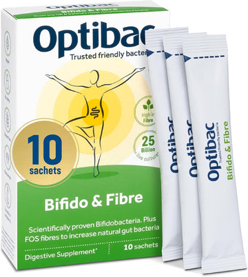 Optibac Bifidobacteria & Fibre | Daily 5 Billion Cfu Bifidobacterium Lactis Bb-12 & Fructooligosaccharides | Vegan & Gluten Free | 10 Sachets