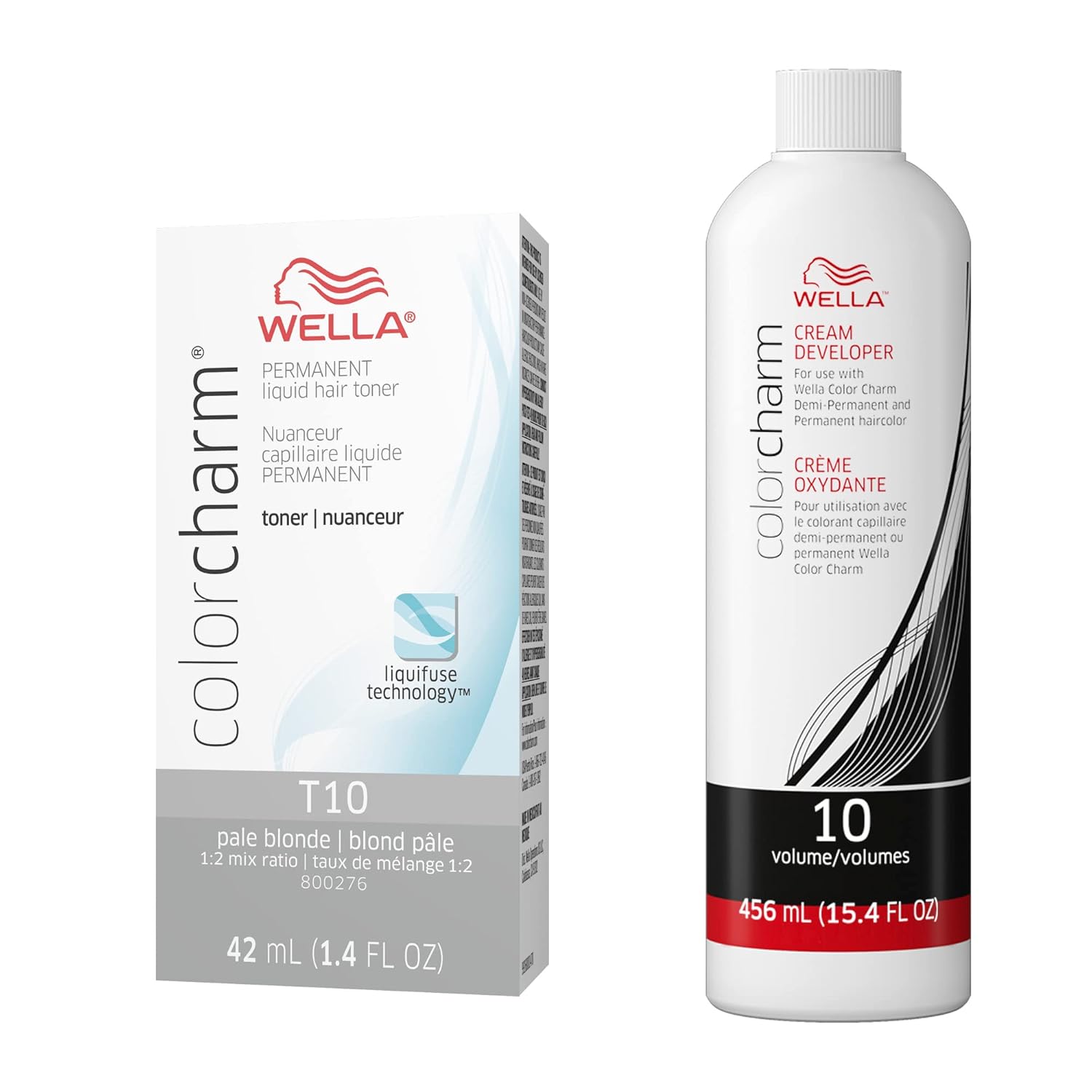 Wella Colorcharm Hair Toner, Neutralize Brass With Liquifuse Technology, T10 Pale Blonde + 10 Vol. Developer