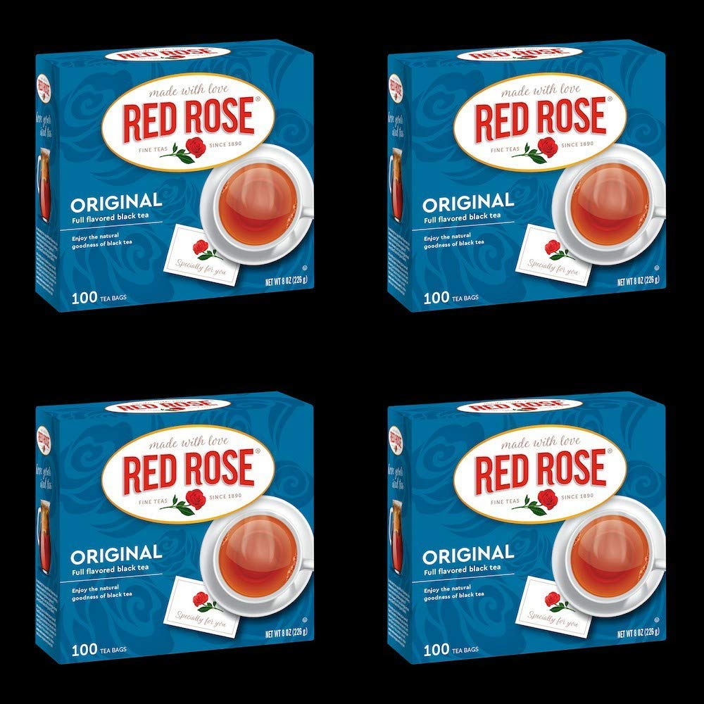 Red Rose Original Full Flavored Black Tea Specially Blended Strong Black Tea With 100 Tea Bags Per Box (Pack Of 4) Contains Caffeine Brew Hot/Cold Original Black Tea