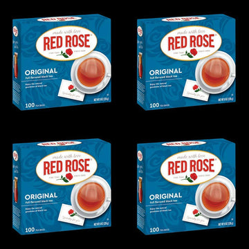 Red Rose Original Full Flavored Black Tea Specially Blended Strong Black Tea With 100 Tea Bags Per Box (Pack Of 4) Contains Caffeine Brew Hot/Cold Original Black Tea
