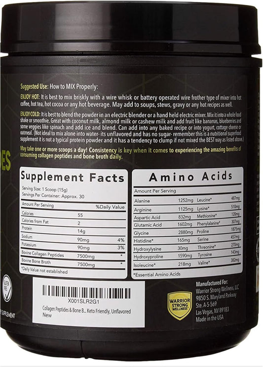 Premium Collagen Peptides Bone Broth Powder: Grass Fed Hydrolyzed Collagen Boost For Healthy Skin, Nails, Hair, Joints, Muscles, Bones, Digestion, Keto Friendly, Unflavored