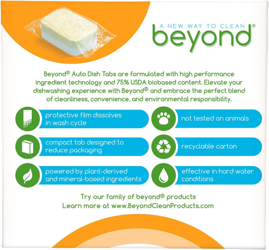 Beyond Auto Dishwasher Tablets [32 Tablets] - Fragrance & Dye Free - Certified Biobased. Powerful. Plant-Based Ingredients