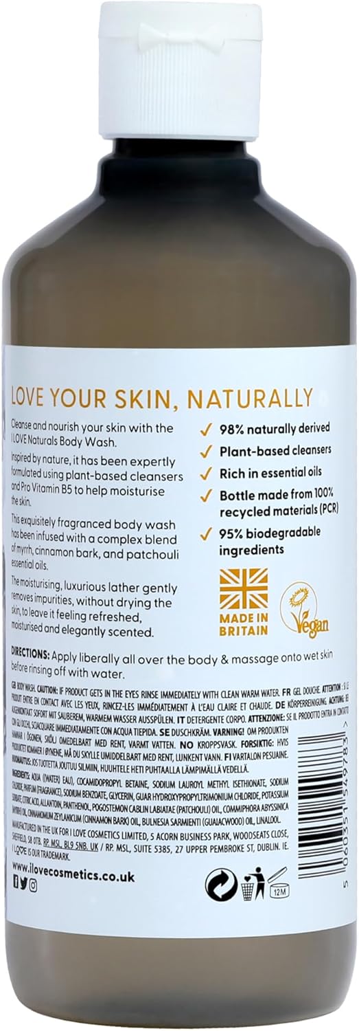 I Love Naturals Tonka Bean & Myrrh Body Wash, Natural Oils of Patchouli & Myrrh, Formulated Using Essential Oils for Silky Smooth & Moisturised Skin, 500ml : Amazon.co.uk: Beauty