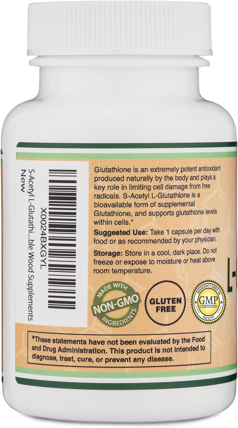 S-Acetyl L-Glutathione Capsules - 100mg, 60 Count (Acetylated Glutathione Antioxidant - More Absorbable Than Glutathione and Liposomal Glutathione, Non-GMO and Gluten Free) by Double Wood : Health & Household