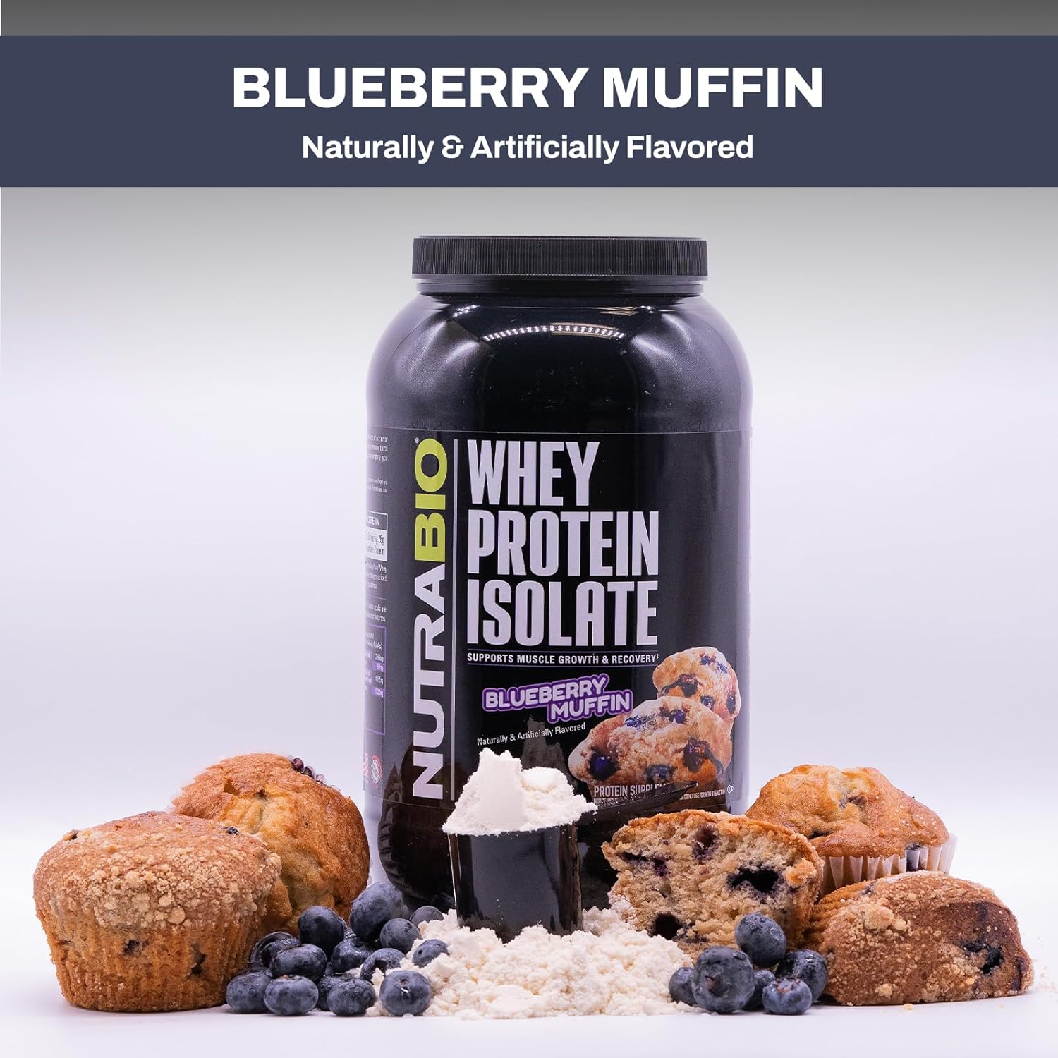 NutraBio Whey Protein Isolate Supplement – 25g of Protein Per Scoop with Complete Amino Acid Profile - Soy and Gluten Free Protein Powder - Zero Fillers and Non-GMO - Blueberry Muffin - 2 Lbs : Health & Household