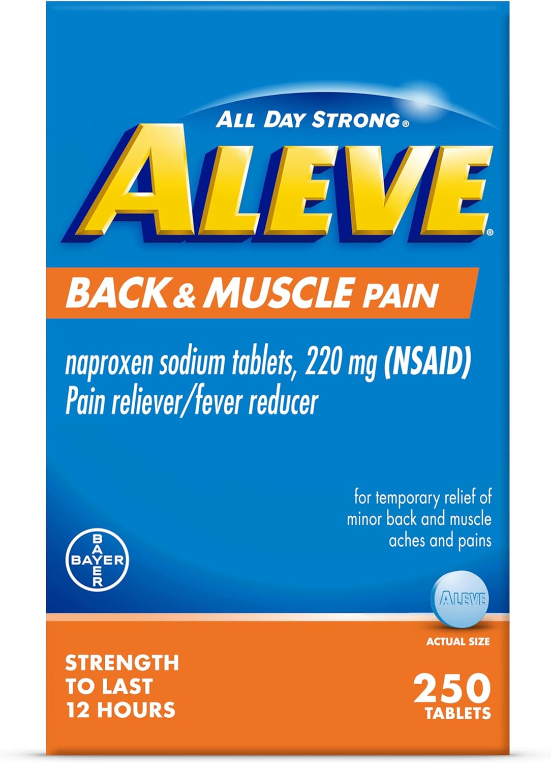 Aleve Back & Muscle Pain Relief Naproxen Sodium Tablets, Pain Reliever & Fever Reducer, Medicine For Body , 250 Count