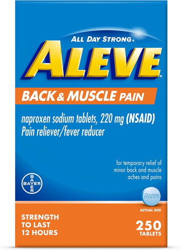 Aleve Back & Muscle Pain Relief Naproxen Sodium Tablets, Pain Reliever & Fever Reducer, Medicine For Body , 250 Count