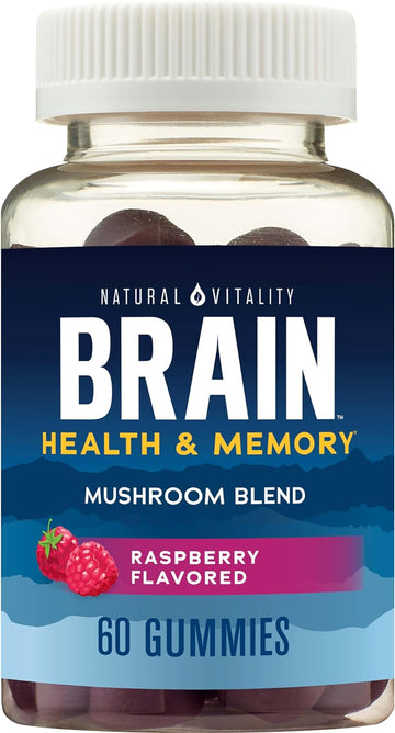 Natural Vitality Brain Health & Memory Gummies; Provides Daily Brain Health Support; Functional Mushroom Extract Blend; Vegan, Gluten Free; Delicious, Raspberry Flavored; 60 Gummies
