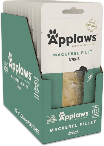 Applaws Natural Cat Treats, Grain-Free, Single Ingredient, Whole Protein Fillet, Healthy Snacks With No Artificial Additives (12 X 1.06Oz Whole Mackerel Loin)