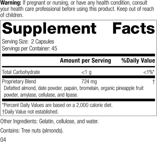 Standard Process Zymex Ii - Whole Food Digestion And Digestive Health With Digestion Enzymes, Cellulase, Papain, Amylase, Lipase, Almond And Bromelain - Gluten Free - 90 Capsules