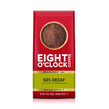 Eight O'Clock Coffee 50% Decaf, 12 Ounce (Pack of 6), Medium Roast Ground Half-Caf Coffee, 100% Arabica, Kosher Certified