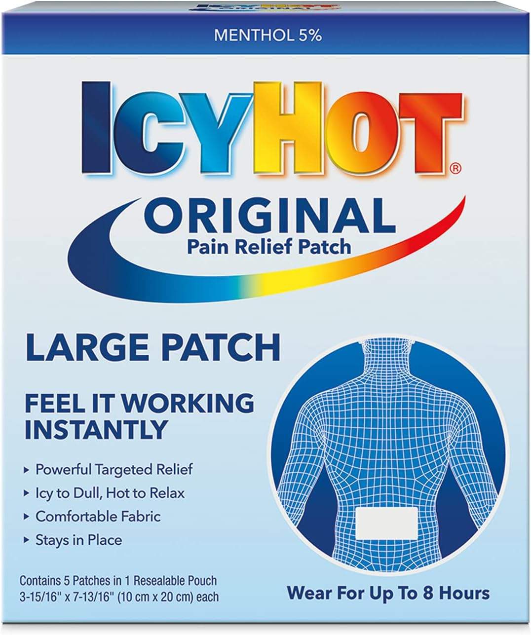 Icy Hot Medicated Patch Extra Strength Pain Relief Patch For Back Or Large Area, 5 Count (Pack Of 3)