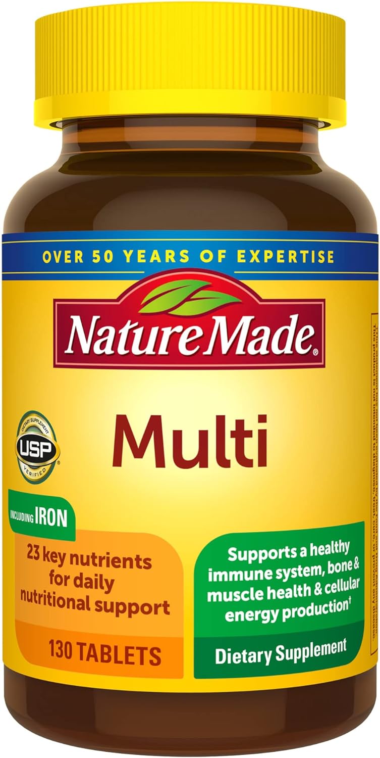 Nature Made Multivitamin Tablets With Iron, Multivitamin For Women And Men For Daily Nutritional Support, 130 Tablets, 130 Day Supply
