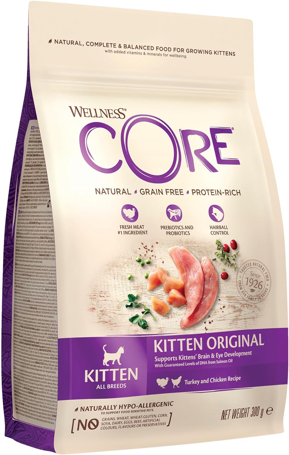Wellness Core Kitten Original, Dry Cat Food, Kitten Food Dry, Grain Free, High Meat Content, Chicken & Turkey, 300 G10727