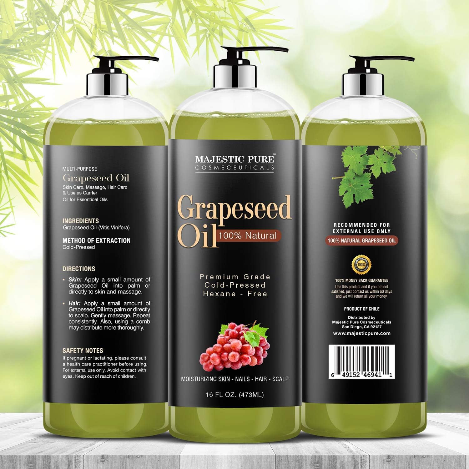 MAJESTIC PURE Grapeseed Oil, Pure & Natural Massage and Carrier Oil, Skin Care for Sensitive Skin, Light Silky Moisturizer for All Skin Types - 16 fl. oz. : Beauty & Personal Care