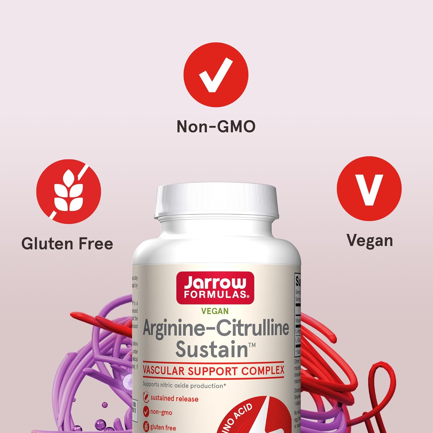 Jarrow Formulas® Arginine-Citrulline Sustain™, Dietary Supplement, Vascular Support Complex For Nitric Oxide Production And Cardiovascular Health, 120 Tablets, 60 Day Supply : Health & Household